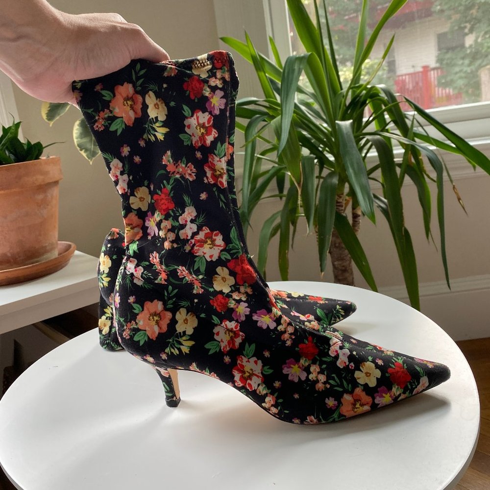 Steve Madden black floral sock boots size 11